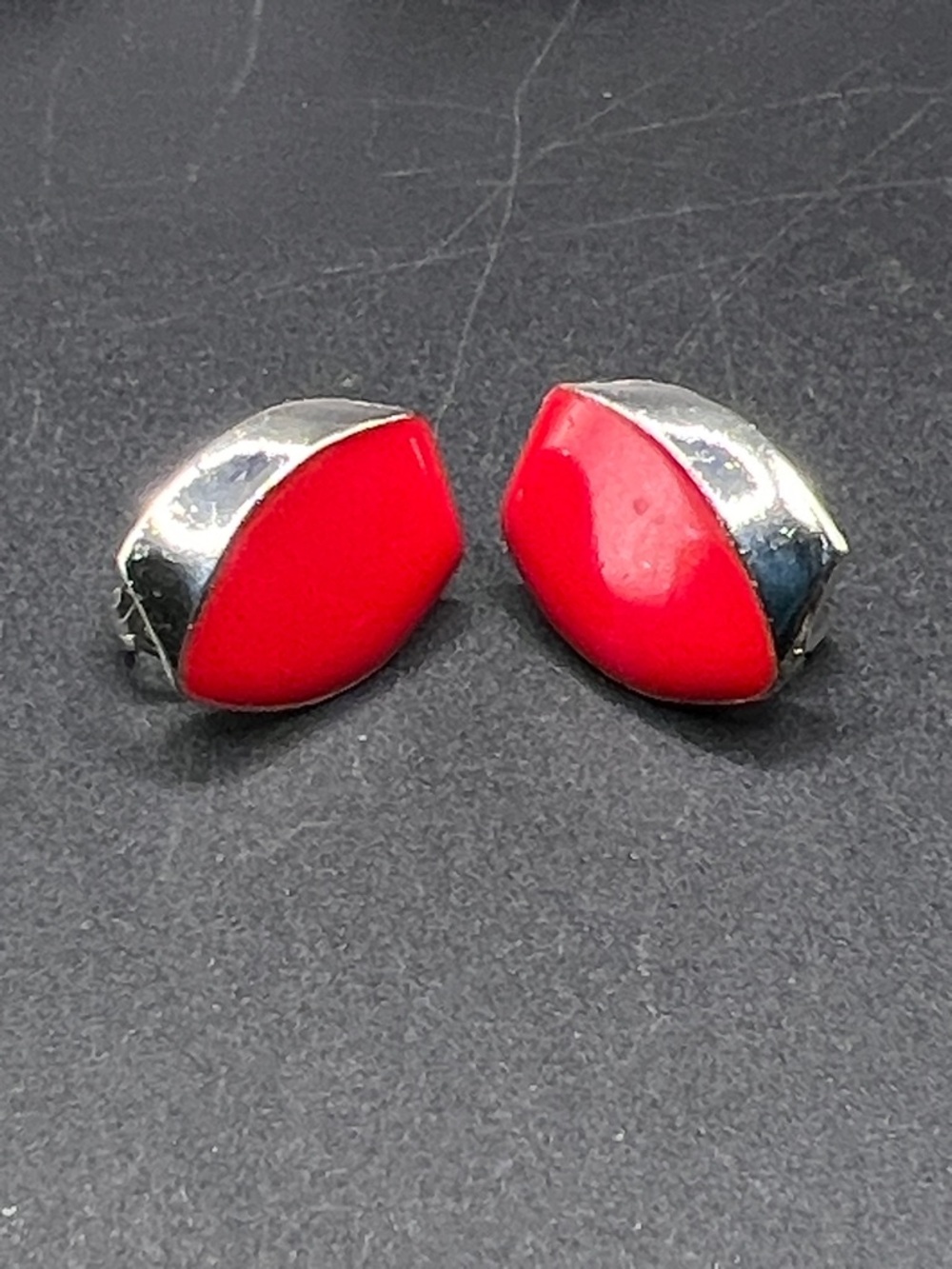 Vintage Red and Silver Teardrop Clip-On Earrings